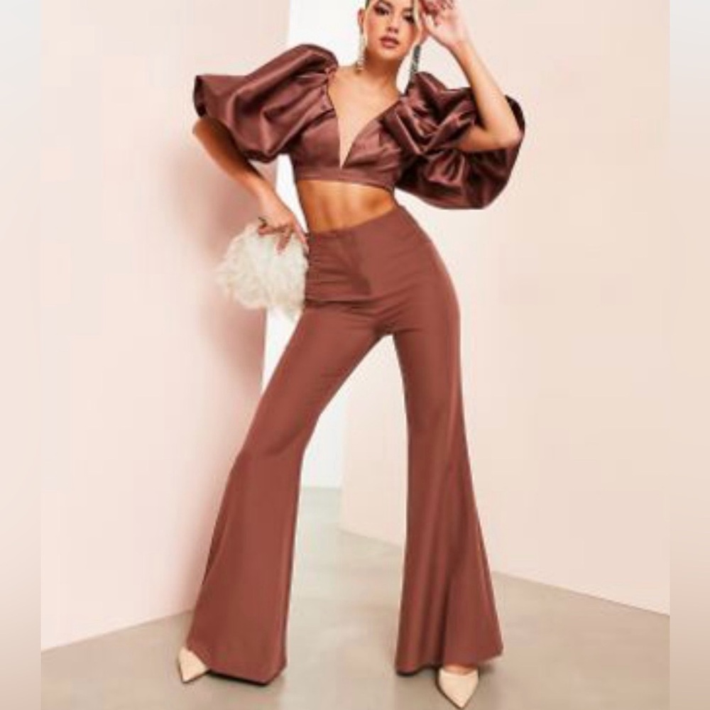 Brown satin two piece set